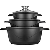 Smile Mgk18 - Batería De Cocina Inducción 6 Piezas Aluminio Fundido, 3 Ollas, Tapas De Vidrio