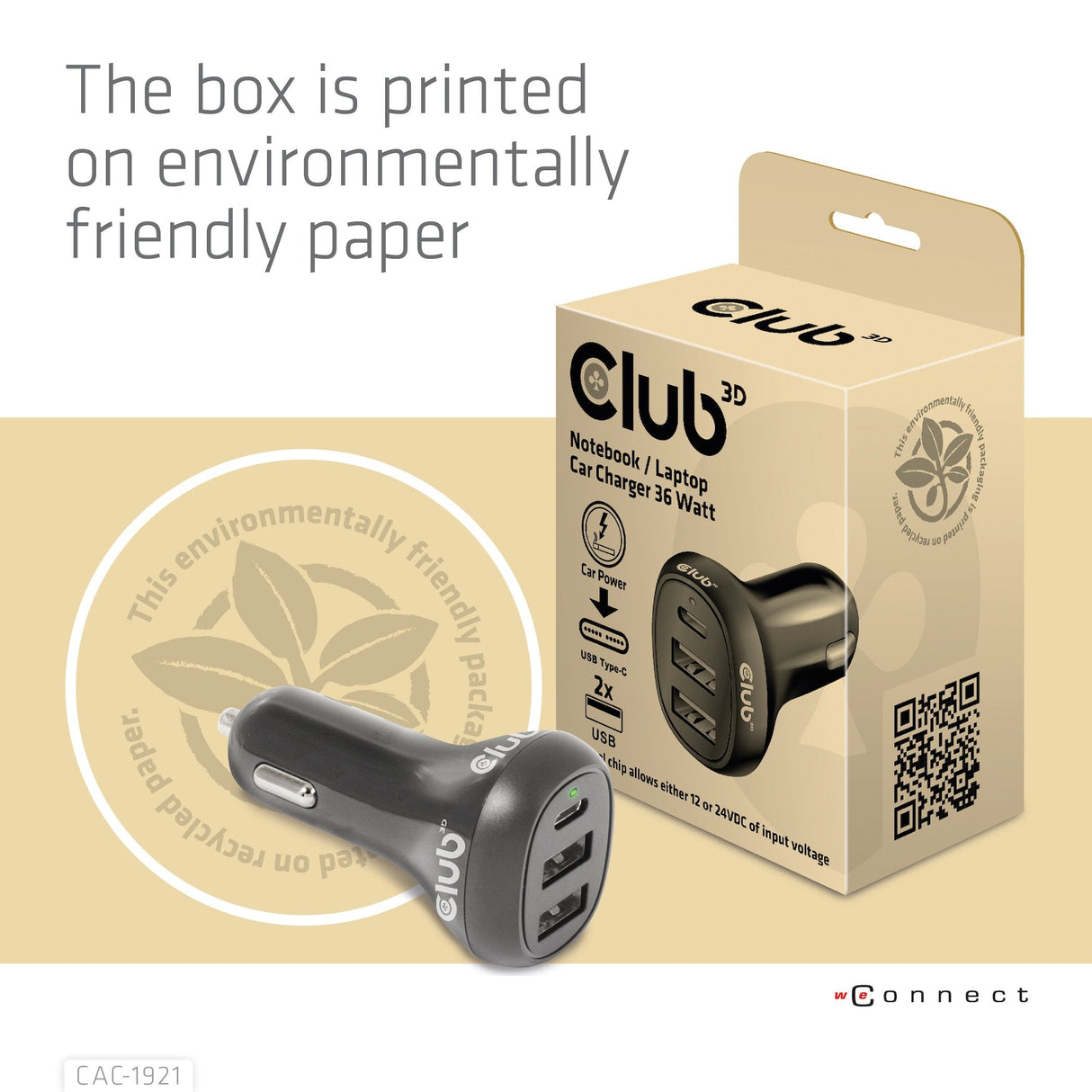 Cargador De Coche Usb Club3d 1xusb C, 2xusb A, 36w, 12 24v