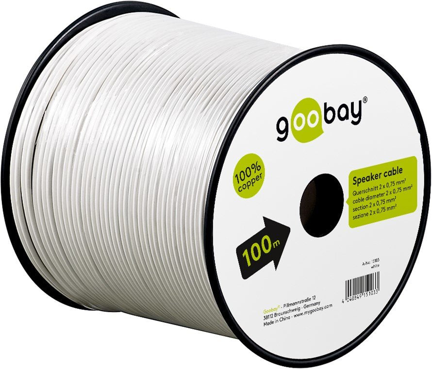 Bobina De 100 Metros Cable Altavoz Blanco 2x0,75mm Cobre Goobay