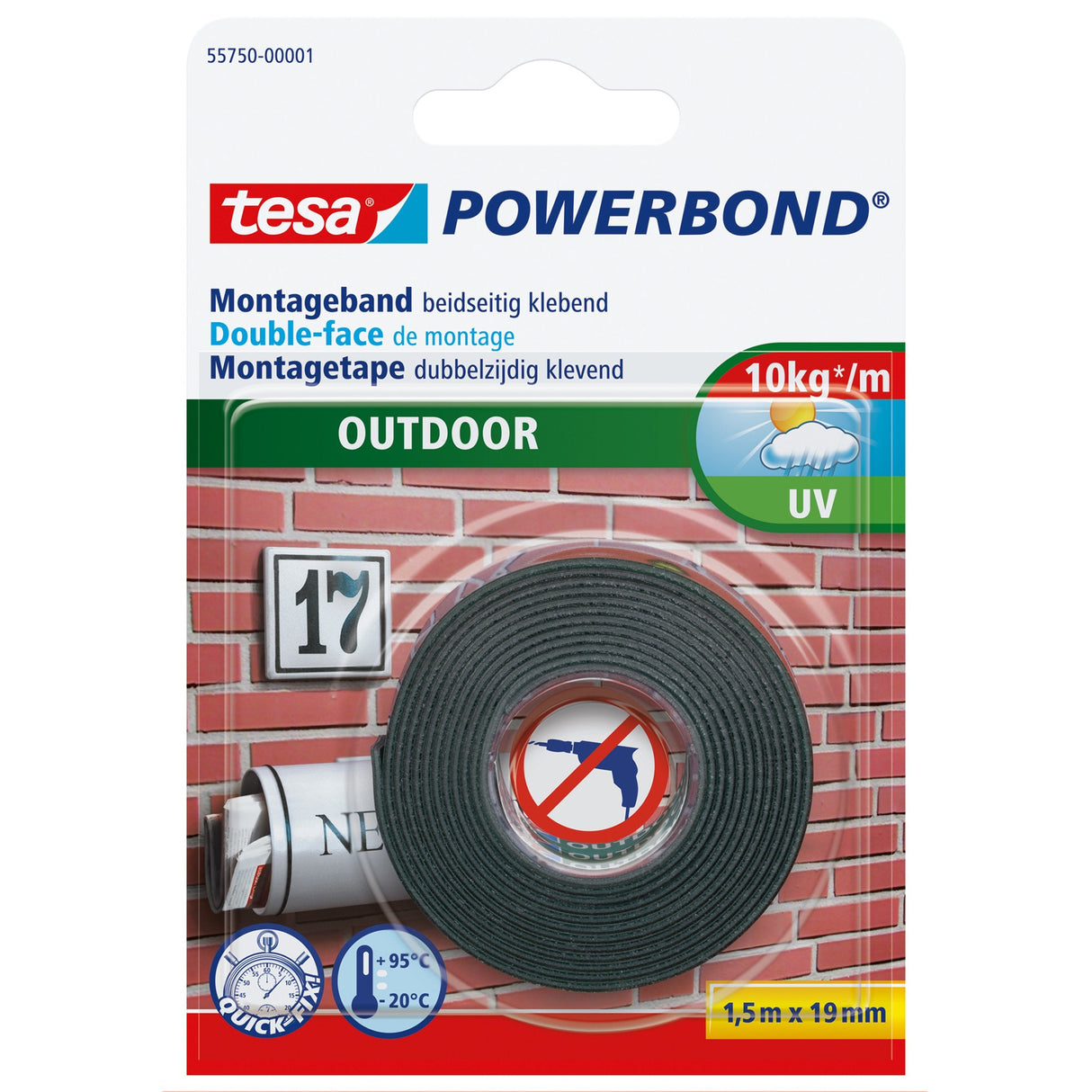 Tesa Powerbond Cinta De Montaje Exterior 1,5m 19mm