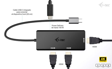EAN 8595611707735 - i-tec C31TRIPLE4KHDMIPD adaptador de cable de vídeo 0,2 m USB Tipo C 3 x HDMI Negro imagen 5