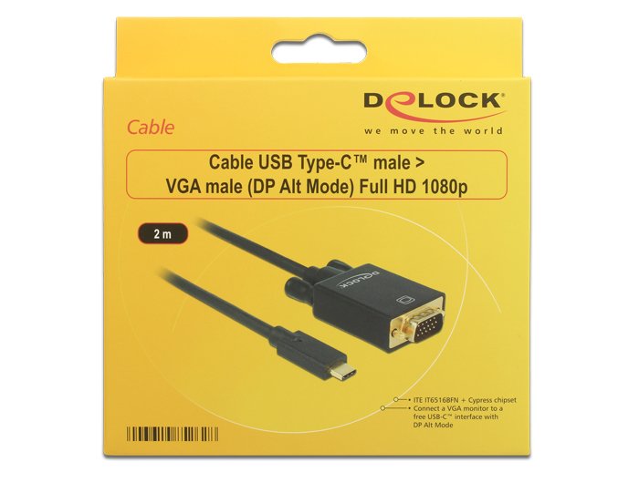 Delock Cable Usb Type-C > Vga M/M (Dp Alt Mode) Full Hd 1080p 2m Black