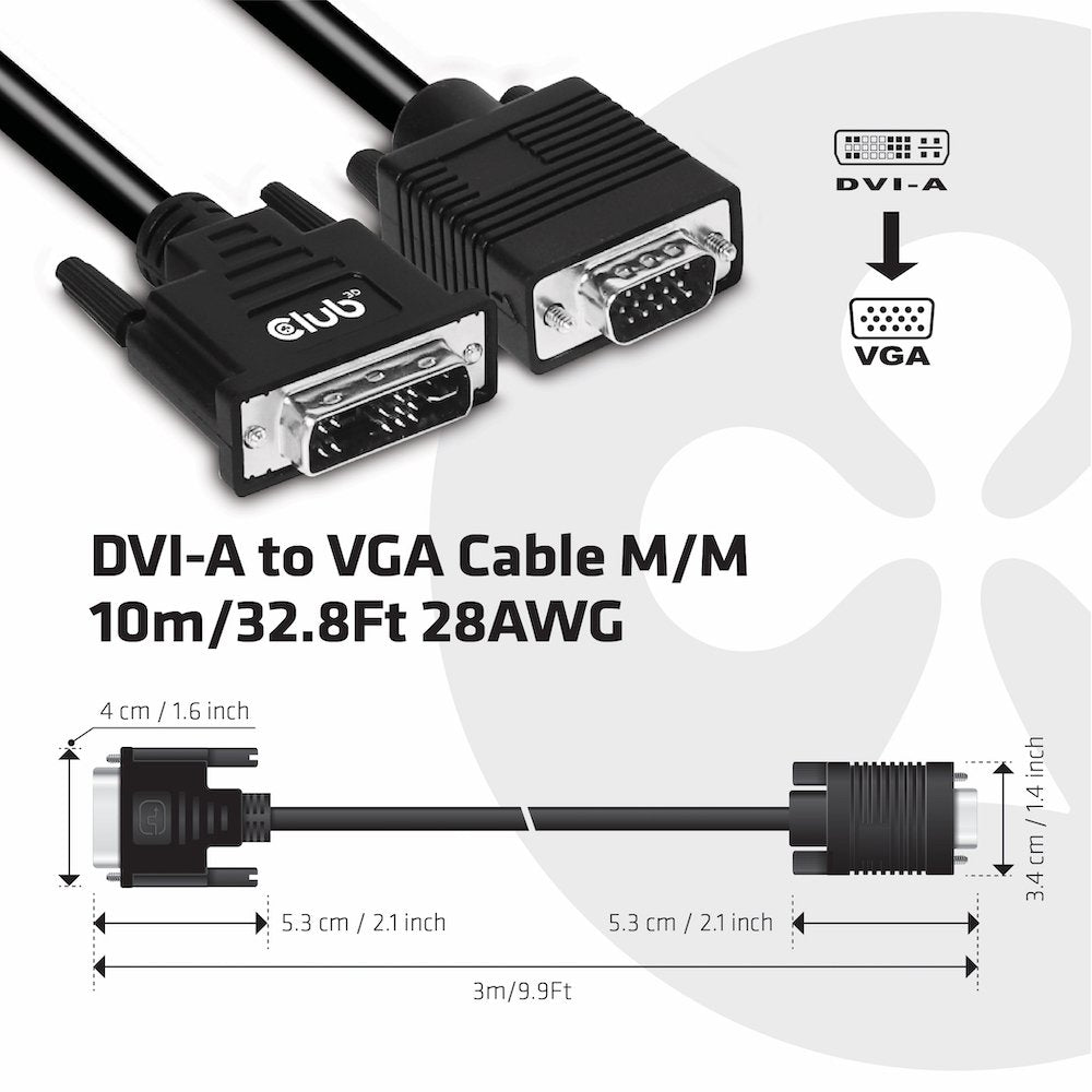 EAN 8719214471514 - CLUB3D DVI-A TO VGA CABLE M/M 3m/ 9.8ft 28 AWG DVI-D Negro imagen 3