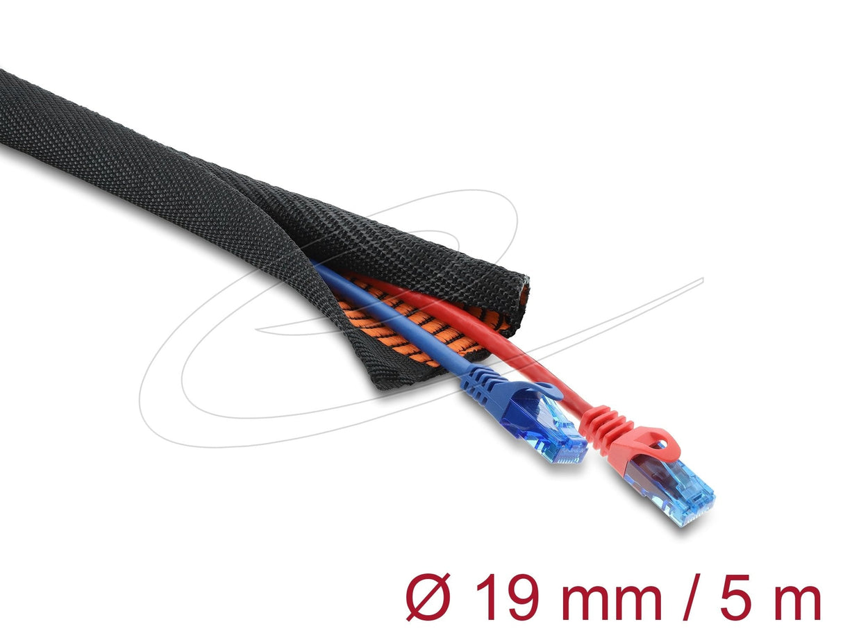 Delock Cableschutzschlauch Mit Orangener Verschleissanzeige Selbstschliessend Doppellagig 5 M X 19 Mm Schwarz