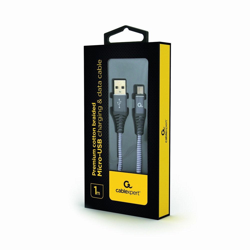 Gembird Cable De Carga Y Datos Micro-Usb Trenzado Premium, 1m, Gris / Blanco
