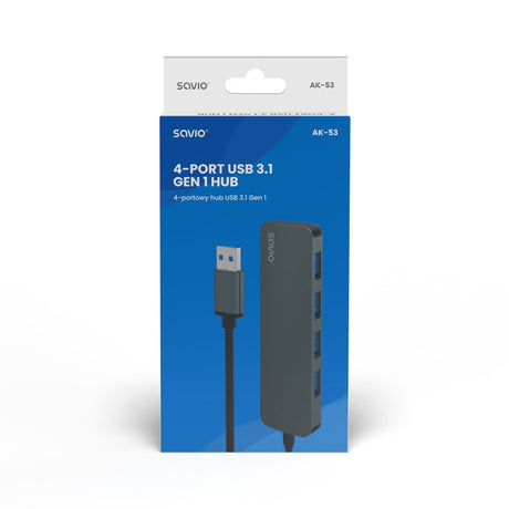 EAN 5901986047728 - Savio Hub 4 x USB-A 3.1 Gen 1 AK-53 USB 3.2 Gen 1 (3.1 Gen 1) Type-A 1000 Mbit/s Negro imagen 6