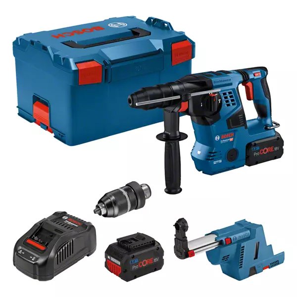 Bosch Professional Taladro Percutor A Batería Gbh 18v-28 Cf Professional, Con Gde 18v-16 Azul/Negro, 2x Batería Procore18v 8,0ah, Bluetooth, En L-Boxx 611921003