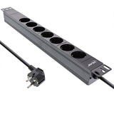 Regleta Inline De 19", Contacto De Protección De 7 Contactos, Sin Interruptor, 2 M, Negro