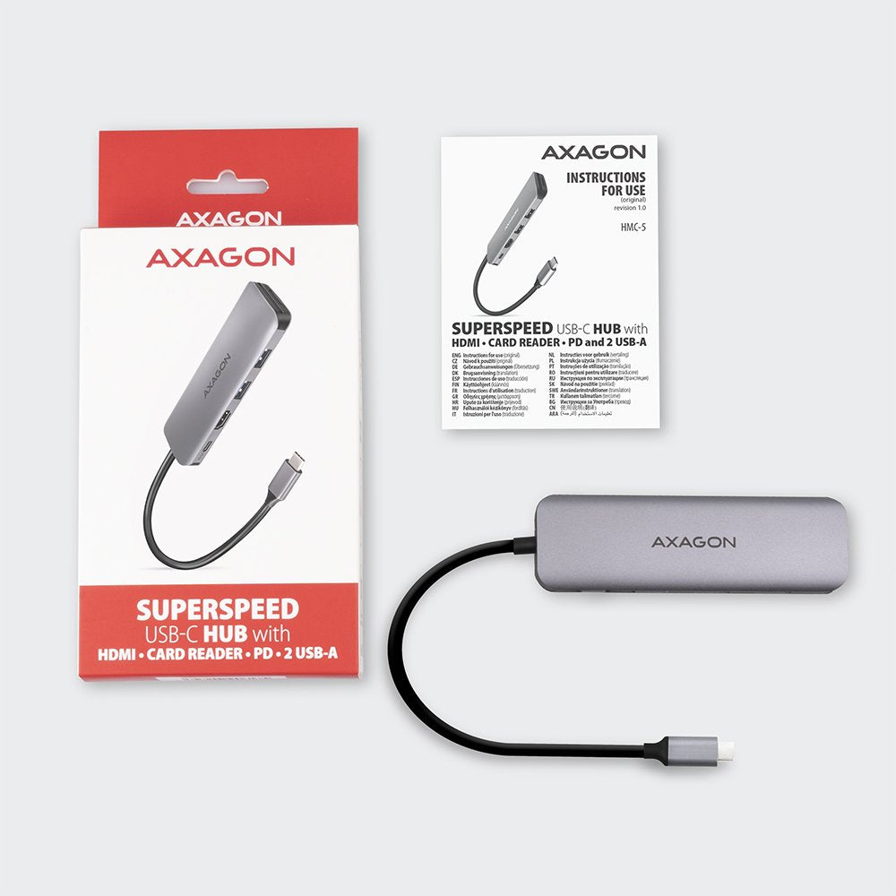 EAN 8595247906175 - Axagon HMC-5 base para portátil y replicador de puertos Alámbrico USB 3.2 Gen 1 (3.1 Gen 1) Type-C Gris imagen 9
