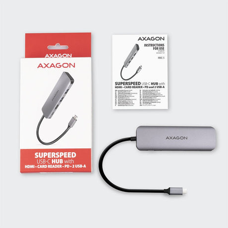 EAN 8595247906175 - Axagon HMC-5 base para portátil y replicador de puertos Alámbrico USB 3.2 Gen 1 (3.1 Gen 1) Type-C Gris imagen 9