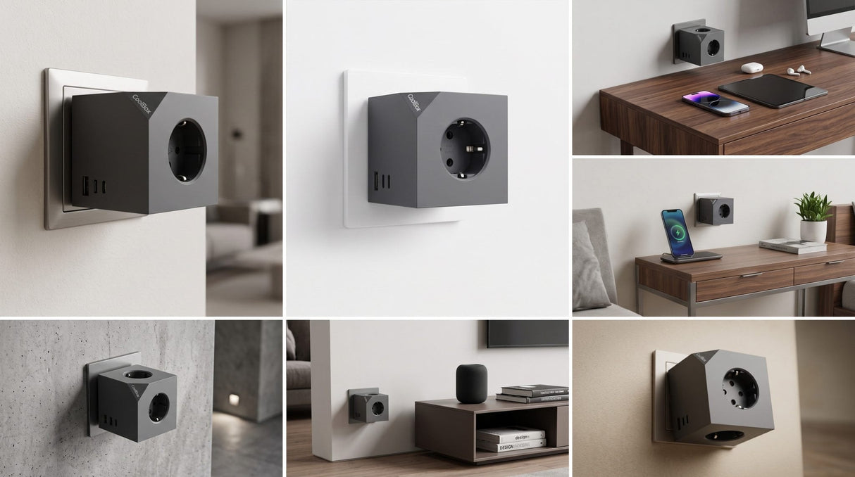 Base 3 Enchufes Cubo Con Carga Usb