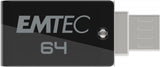 Emtec T260b Unidad Flash Usb 64 Gb Usb Type-A / Micro-Usb 2.0 Negro, Acero Inoxidable