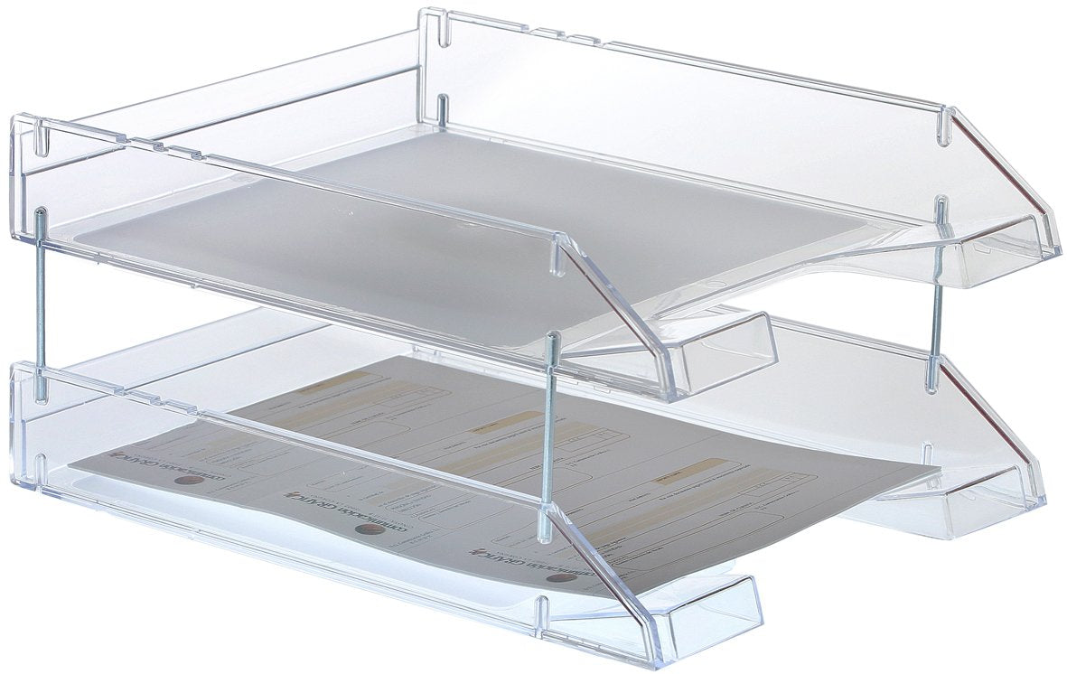 Archivo 2000 Bandeja Apilable Fondo Liso Opcional Uso De Varillas Elevadoras Formato Din A4 Y Folio 340x260x60 Cristal Transparente (Varillas Elevadoras No Incluidas)