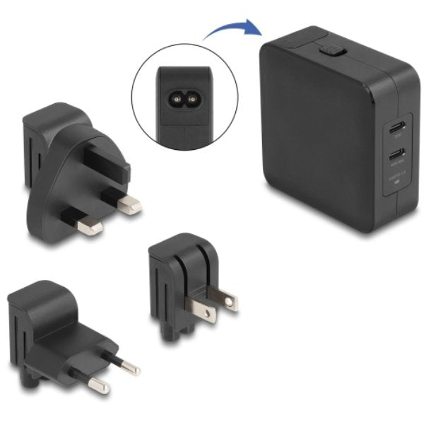Usb Gan Cargador 2 X Usb Type-C Pd 3.0 Mit 65 W Inklusive Strom-Adapter Für Eu   Us   Uk