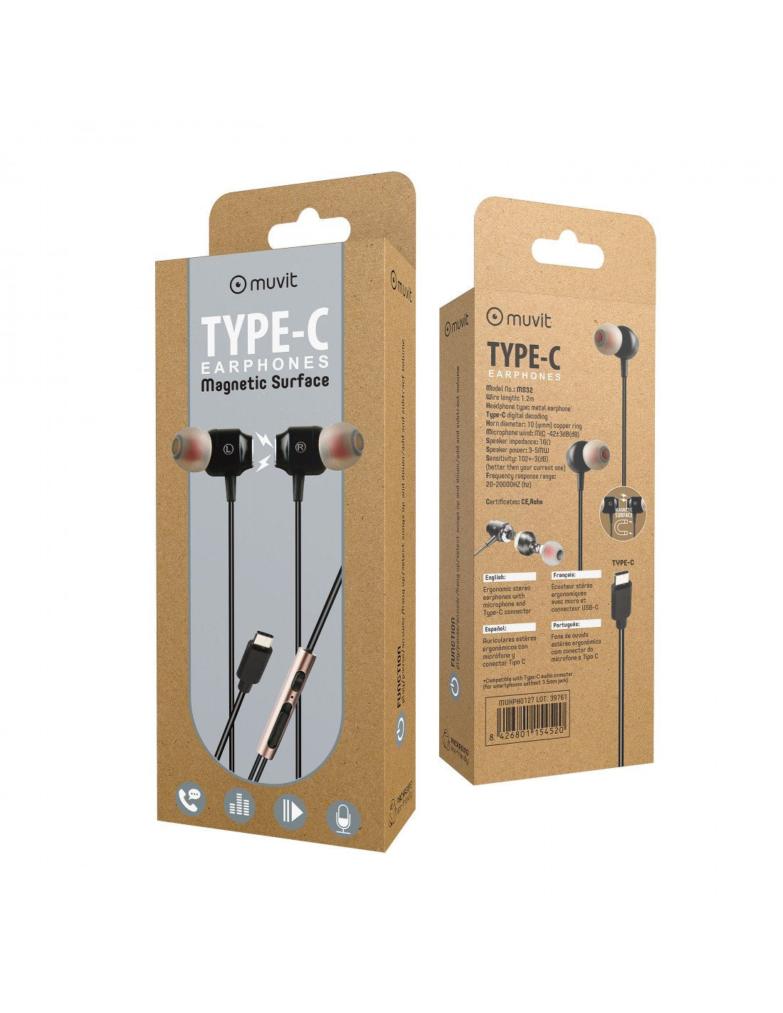 Auriculares Muvit M1c Usb Tipo C Negro