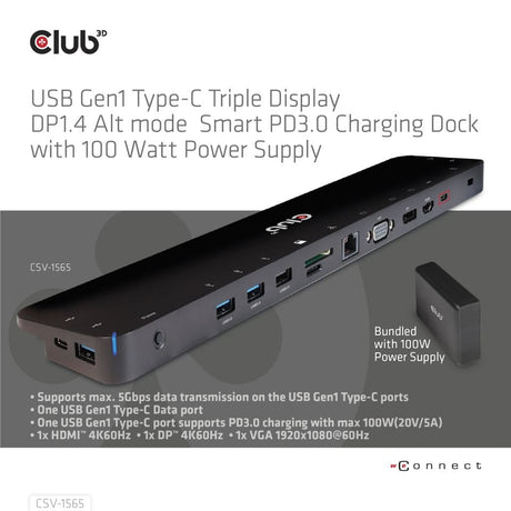 EAN 8719214472702 - CLUB3D CSV-1565 base para portátil y replicador de puertos Acoplamiento USB 3.2 Gen 1 (3.1 Gen 1) Type-C  imagen 7