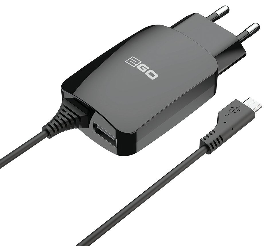 Cargador De Red 2go 100v-240v Negro Micro Usb + 1x Uni. Usb