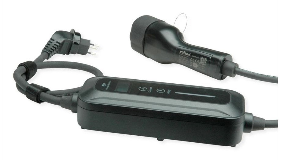 Roline Tragbares E-Auto Ladegert, T12 (Ch, Typ J) & Typ2 Stecker, 1-Phasig, Mode 2, 10 A, 2,3 Kw, 5 M