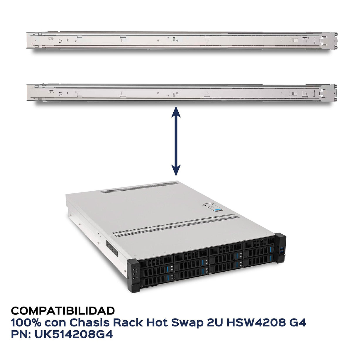 Kit De Railes Unykach Uk514208g4 Para Caja Rack 2u Material Acero Hasta 40kg Sistema Telescopico Pla
