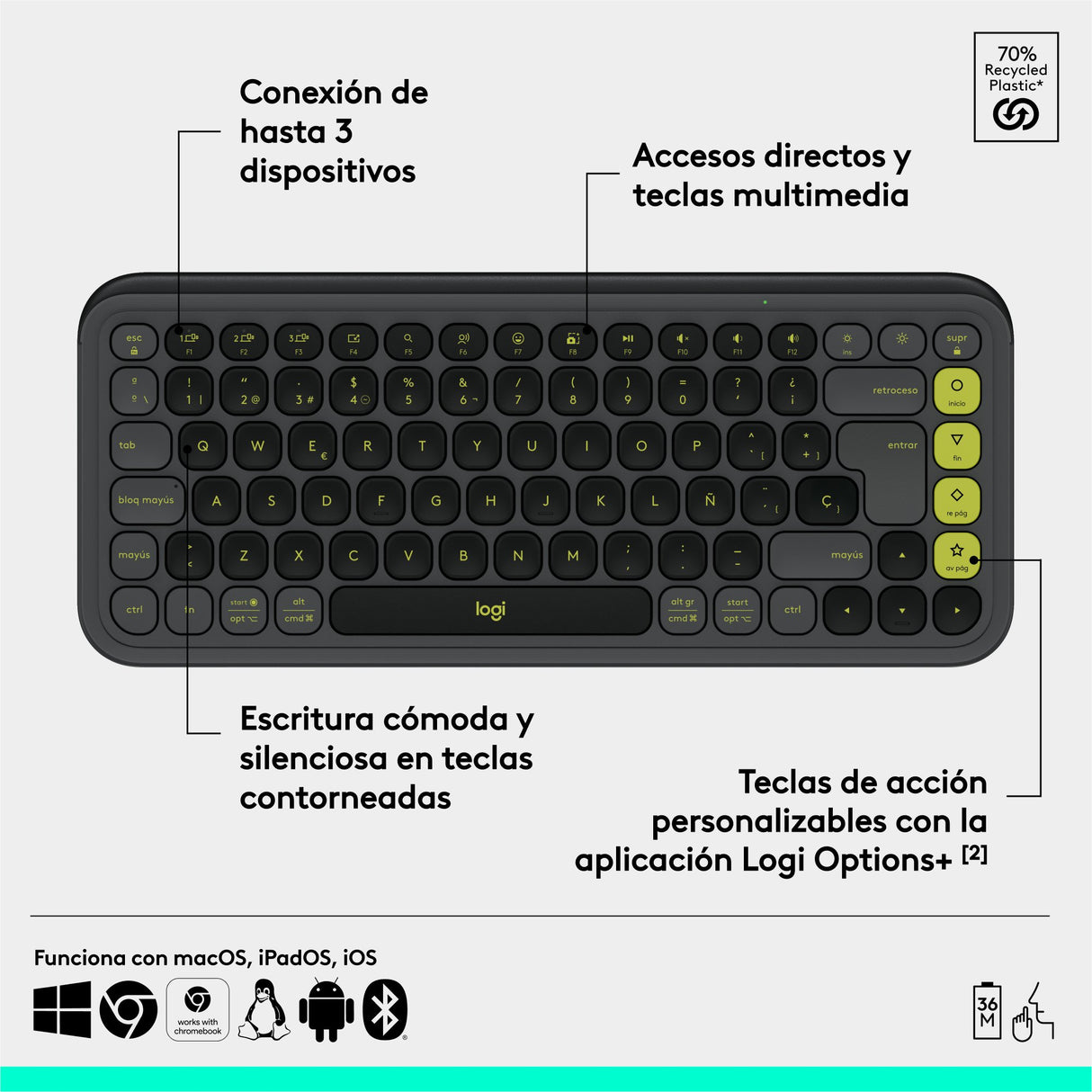 EAN 5099206127562 - Logitech 920-013068 teclado Universal Bluetooth QWERTY Español Grafito imagen 6