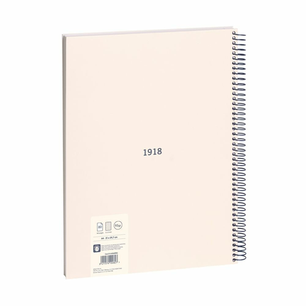 Milan Cuaderno Espiral Formato A4 Cuadricula 5x5mm - 80 Hojas De 95 Gr/M2 - Microperforado, 4 Taladros - Color Beige