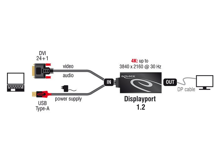 Delock Adapter Dvi Male > Displayport 1.2 Female Black