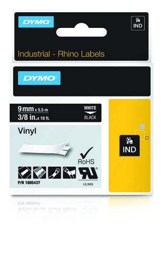 Dymo Rhino Band Vinyl 9mmx5.5m Blanco ->Negro