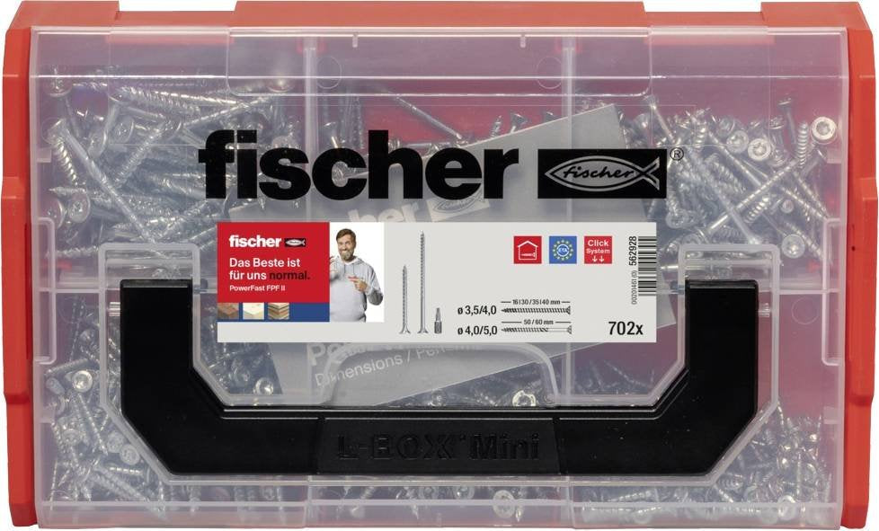 Fischer Fixtainer Powerfast Ii Cabeza Avellanada Tg/Vg Tx, Juego De Tornillos 702 Piezas, Rosca Parcial Y Total, Galvanizado 562928