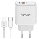 EAN 5905106070245 - Savio LA-13 cargador de dispositivo móvil Universal Blanco Corriente alterna Carga rápida Interior imagen 1