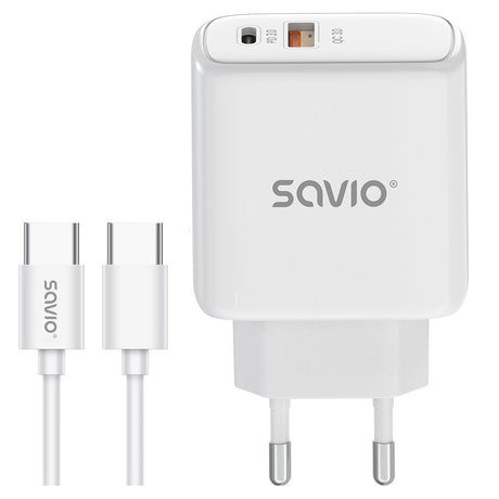 EAN 5905106070245 - Savio LA-13 cargador de dispositivo móvil Universal Blanco Corriente alterna Carga rápida Interior imagen 1