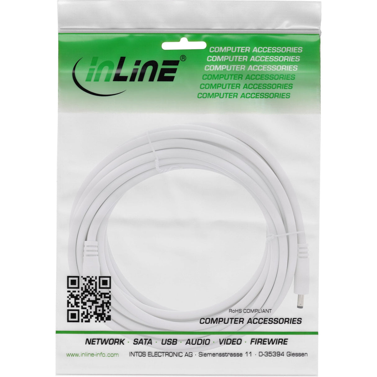 Cable De Extensión De Cc Inline, Enchufe De Cc Macho/Hembra 4,0x1,7 Mm, Awg 18, Blanco, 5 M