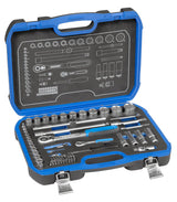 Gedore Juego De Llaves De Vaso 19 Bmc 20, 1/4" + 1/2", Juego De Herramientas Negro/Azul, 69 Piezas, Con 2 Carracas Reversibles