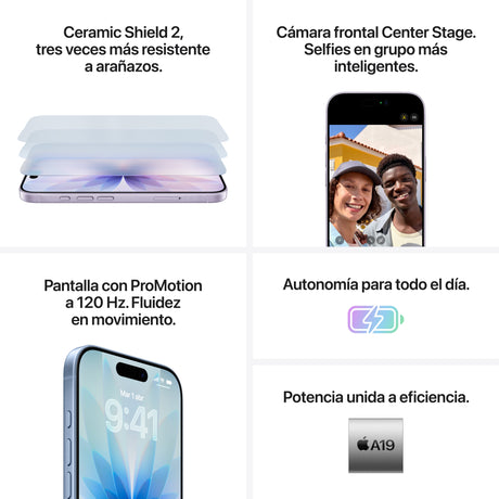 EAN 0195950644104 - Apple iPhone 17 16 cm (6.3") SIM doble iOS 26 5G USB Tipo C 256 GB Lavanda imagen 6