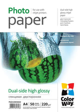 Papel Fotogrã¡Fico De Doble Cara De Alto Brillo Colorway, 50 Hojas, A4, 220 G/Mâ²