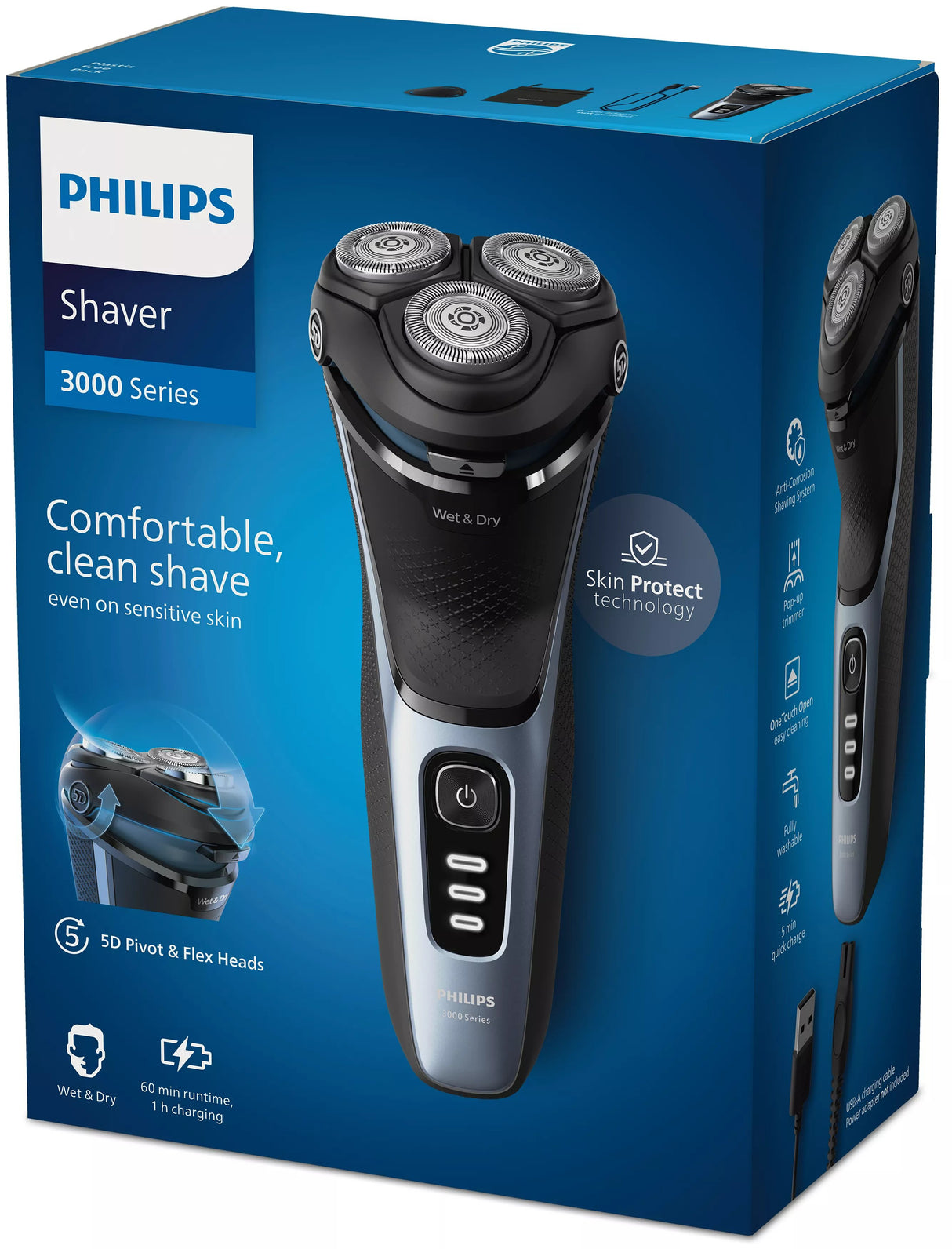 EAN 8720689018593 - Philips 3000 series S3243/12 afeitadora Máquina de afeitar de rotación Recortadora Azul imagen 4