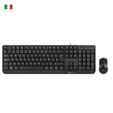 Teclado Italiano + Raton Ngs Kit Multimedia Con Cable - Qwerty - 12 Teclas Multimedia - Color Negro
