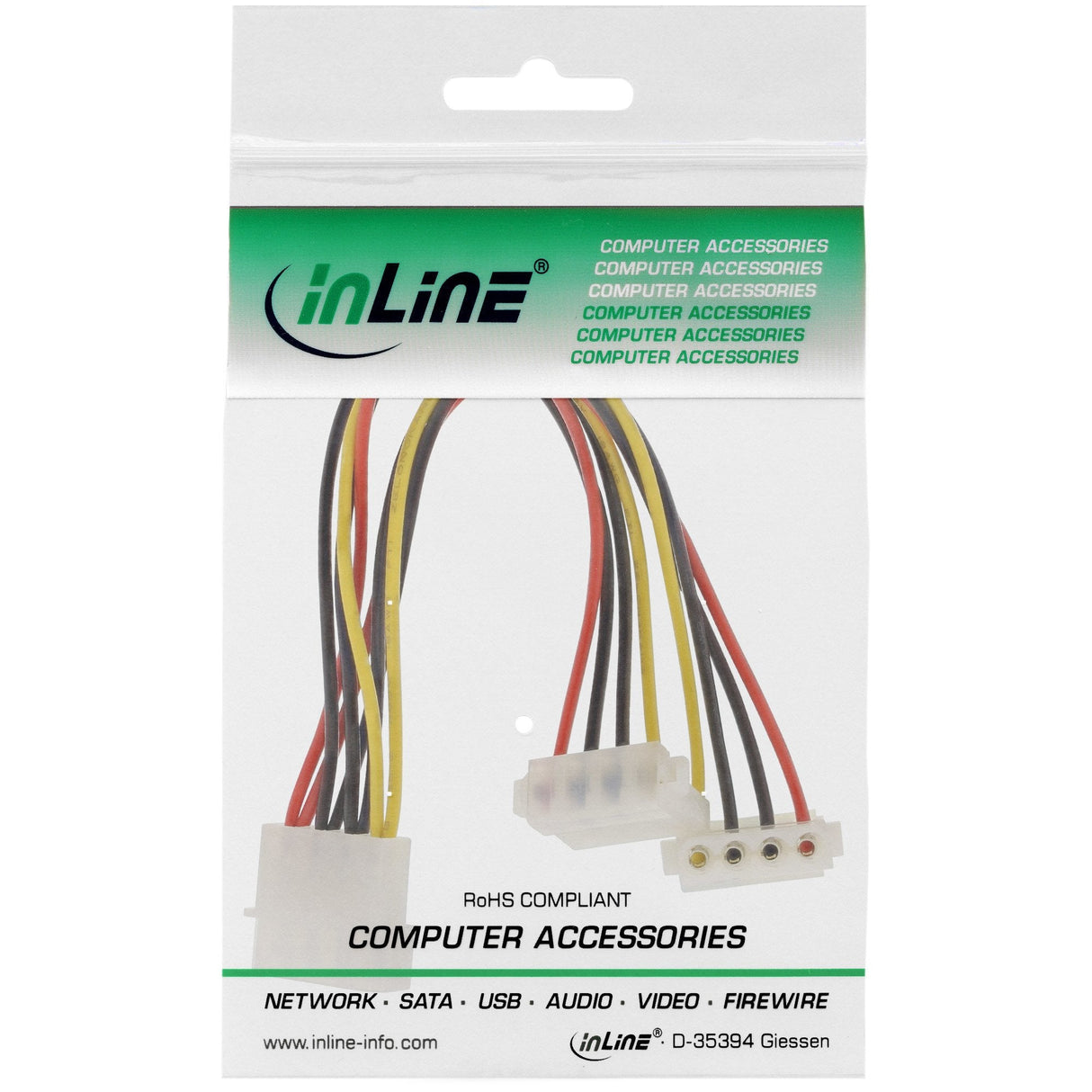 Cable En Y De Alimentación Interna Inline 1x Molex De 4 Pines A 2x Molex De 4 Pines En Ángulo De 0,15 M