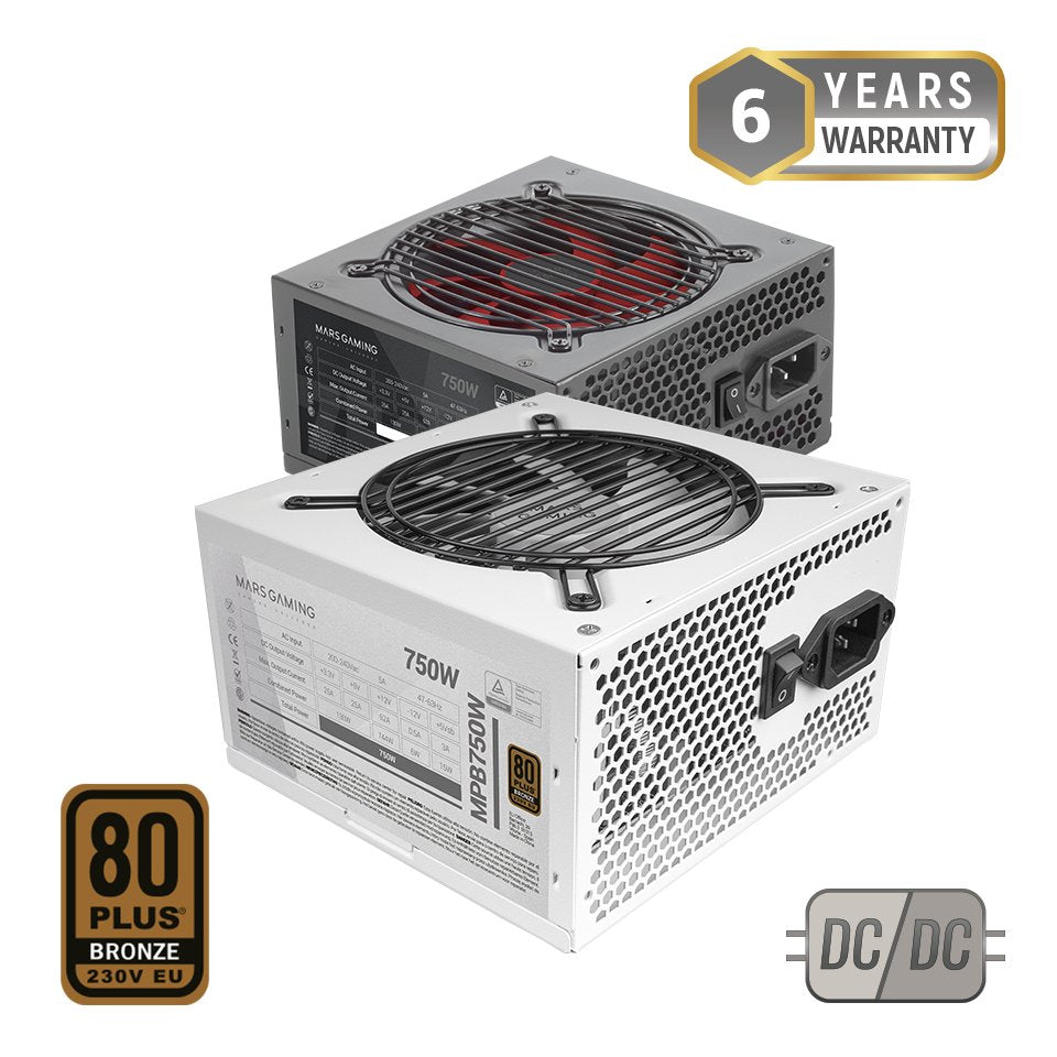 Fuente De Alimentacion Tacens Mars Gaming 750w Certificacion 80+ Bronze Pfc Activo Vent. 12cm Blanca