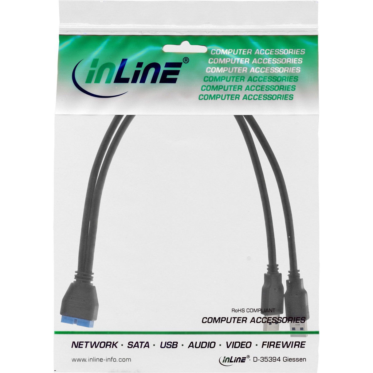 Adaptador Inline Usb 3.0 Premium 2x Usb A Macho A Cabezal De Placa Base 0,4 M