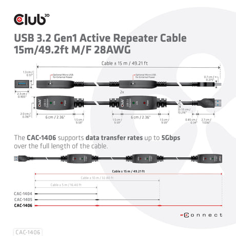 EAN 8719214471798 - CLUB3D CAC-1406 cable USB USB 3.2 Gen 1 (3.1 Gen 1) 15 m USB A Negro imagen 5