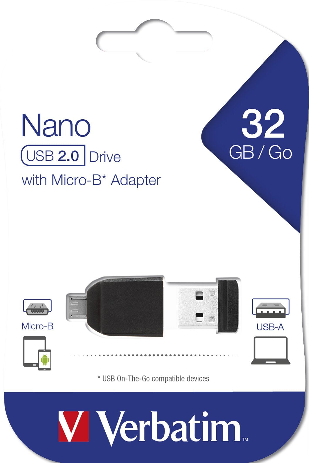 Pendrive Verbatim Nano On-The-Go 32gb Usb 2.0 Otg Con Adaptador Micro Usb Negro