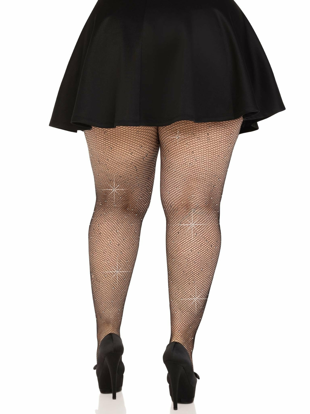 Leg Avenue - Medias Rejilla Cristalizada Negro Plus Size