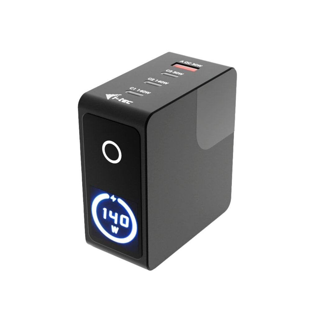 D I-Tec 140w Intelligent Multiport Usb Charger 3x Usb-C 1x Usb-A Lcd Display