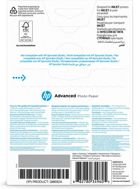 EAN 0882780349605 - HP Advanced Glossy Photo Paper-100 sht/10 x 15 cm borderless Negro, Azul, Blanco imagen 3