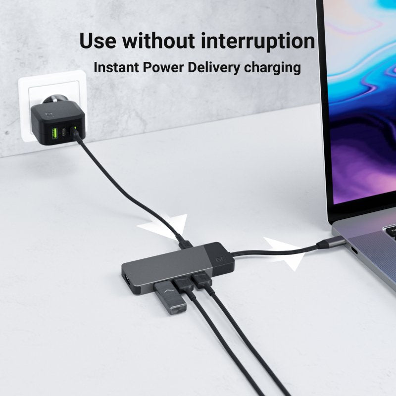 Estación De Acoplamiento Green Cell Ak50, Adaptador, Hub Usb-C 7in1 (3xusb, Hdmi, Sd (4k, Dex))