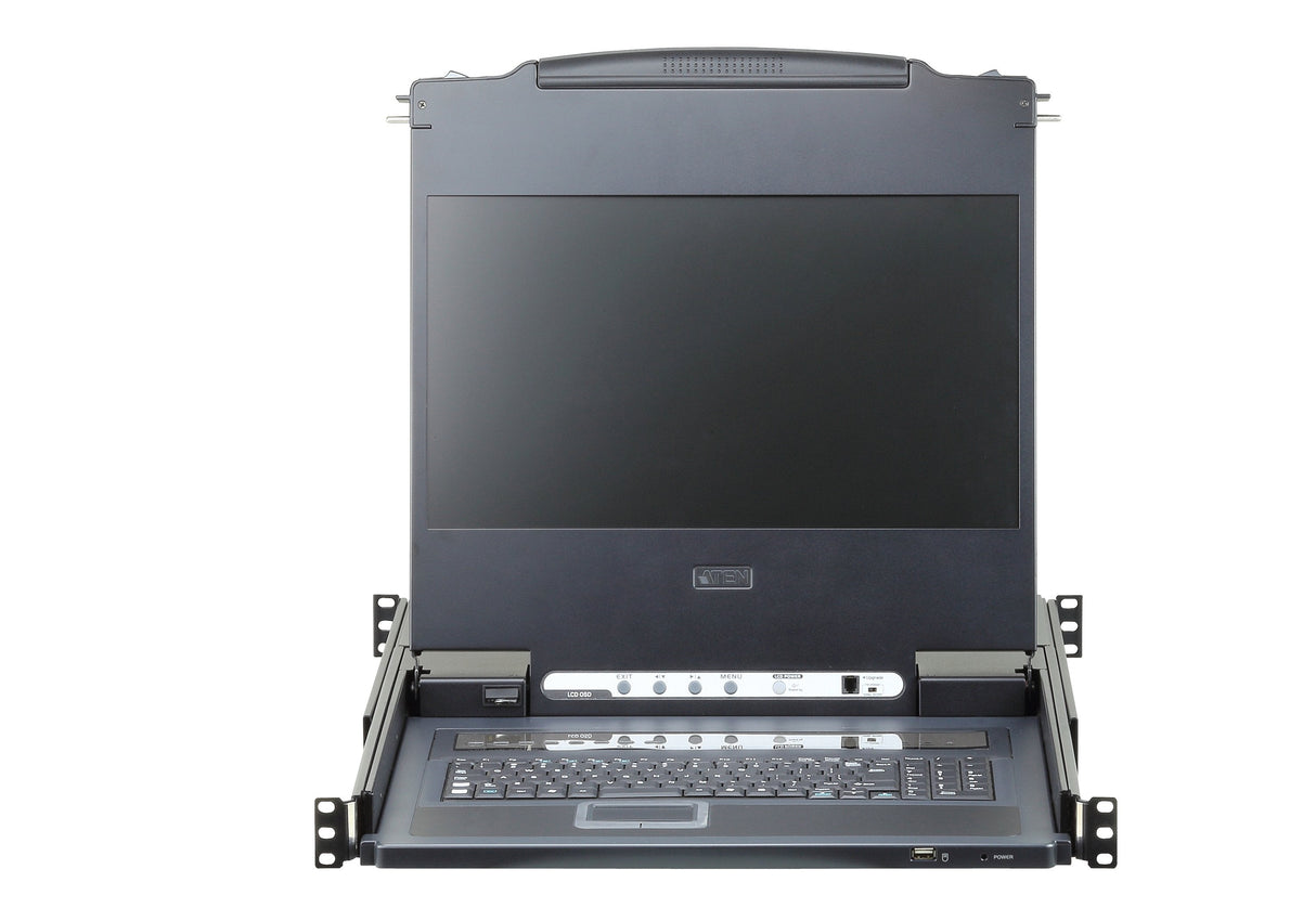 Consola Lcd Panorámica Single Rail Con Switch Kvm Integrado Dvi Usb De 8 Puertos