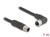 Delock M12 Cable L-Kodiert 4 Pin Stecker Gerade Zu Buchse Rechts Gewinkelt Pur Schleppkettentauglich 1 M Schwarz