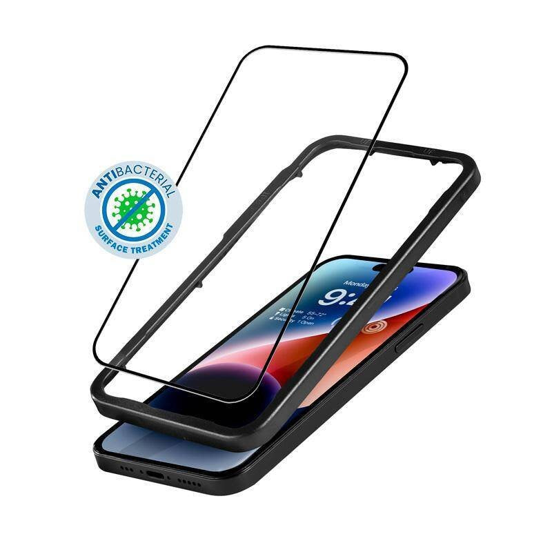 Crong Anti-Bacterial 3d Armour Glass - Szklo Hartowane 9h Na Caly Ekran Iphone 14 Pro + Ramka Instalacyjna