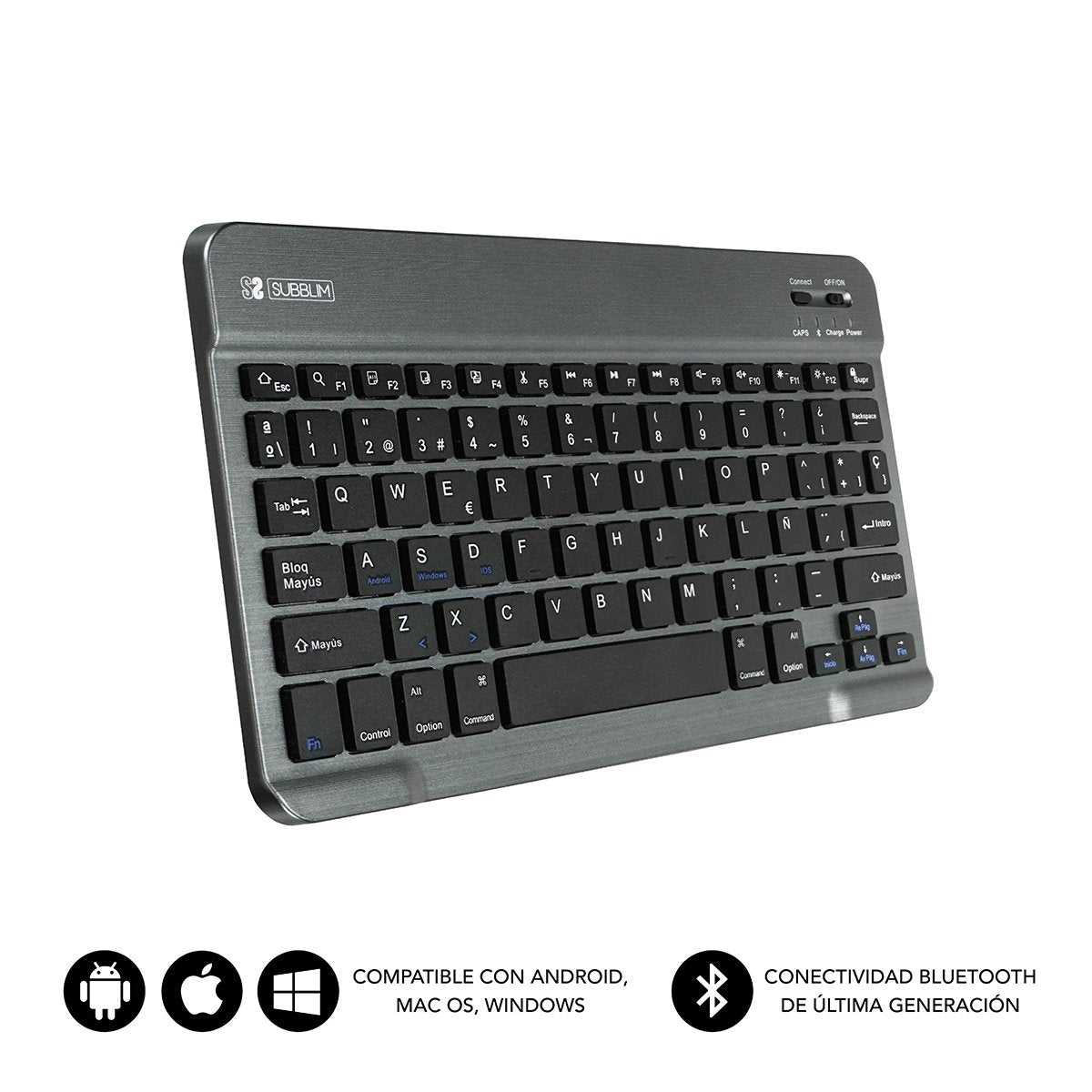 Teclado Bluetooth Subblim Sm0002 Smart Bt Grey Bt 3.0 Soft Touch Bateria 420mah Compatible Multidispositivo