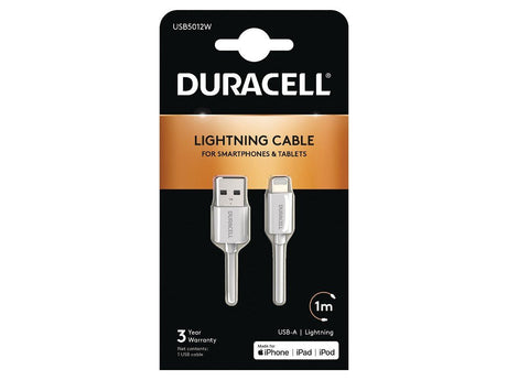 EAN 5055190170014 - Duracell USB5012W cable USB 2.0 1 m USB A Lightning Blanco imagen 1